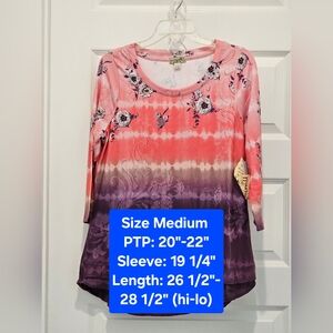 One World Long Sleeve Scoop Neck Floral Tunic Top, NWT, Size Medium